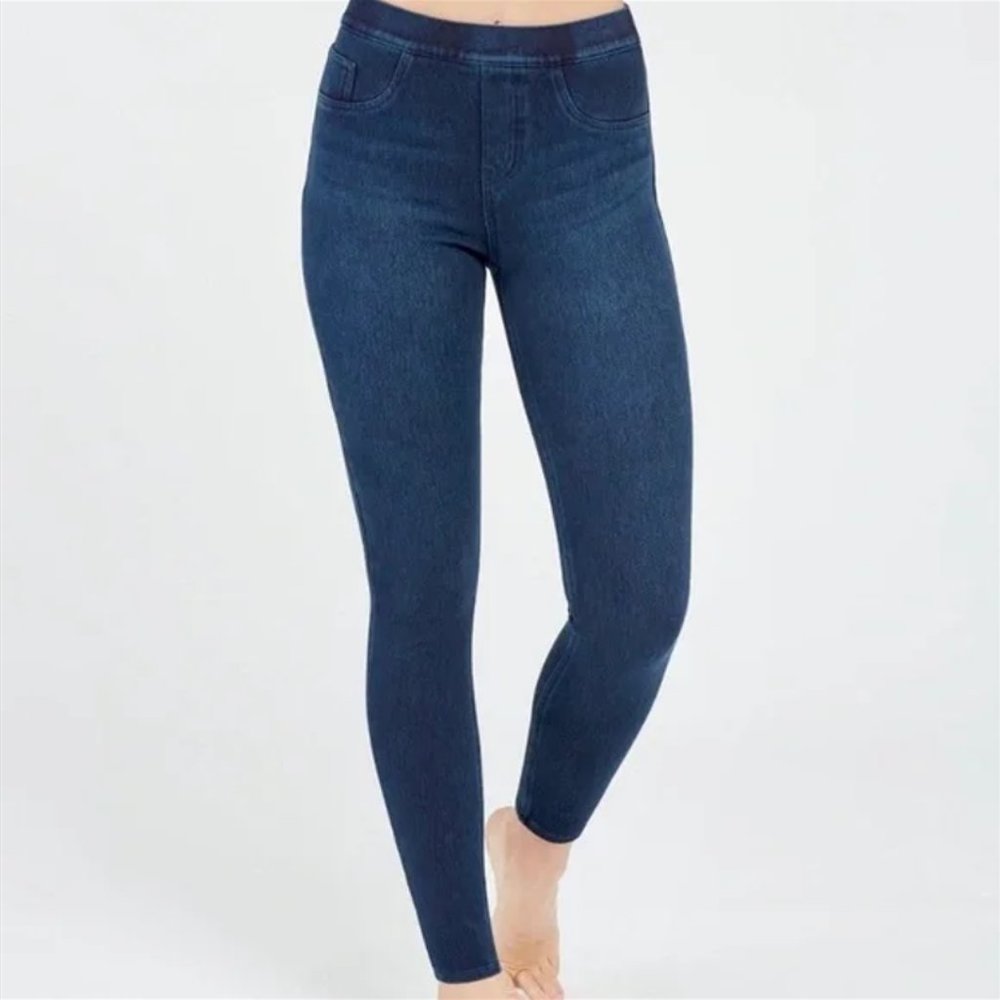 EUC SPANX JEAN-ISH ANKLE LEGGINGS MEDIUM WASH SIZE MED #20018R